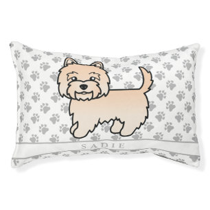 Cream Cairn Terrier Cartoon Dog & Custom Name Pet Bed