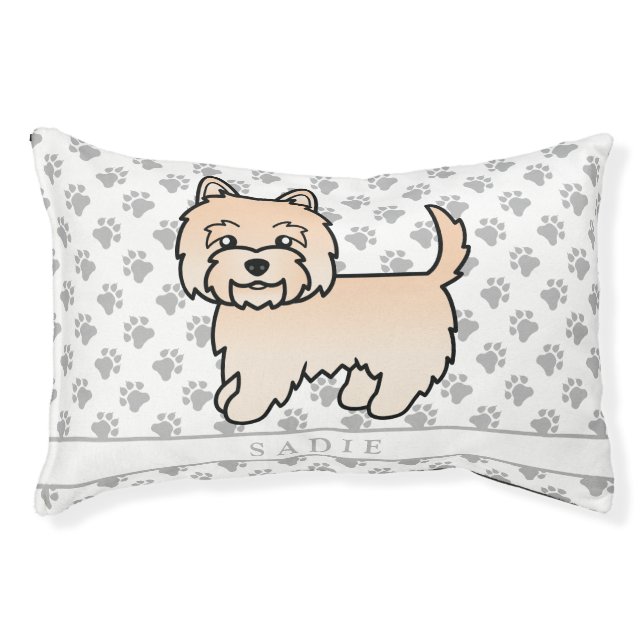 Cream Cairn Terrier Cartoon Dog & Custom Name Pet Bed (Front)