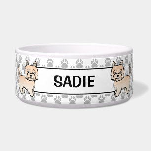 Cream Cairn Terrier Cute Cartoon Dog & Name Bowl