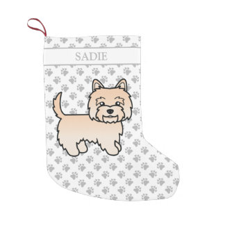 Cream Cairn Terrier Cute Cartoon Dog &amp; Name Small Christmas Stocking