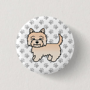 Cream Cairn Terrier Dog Cute Illustration Paws Button