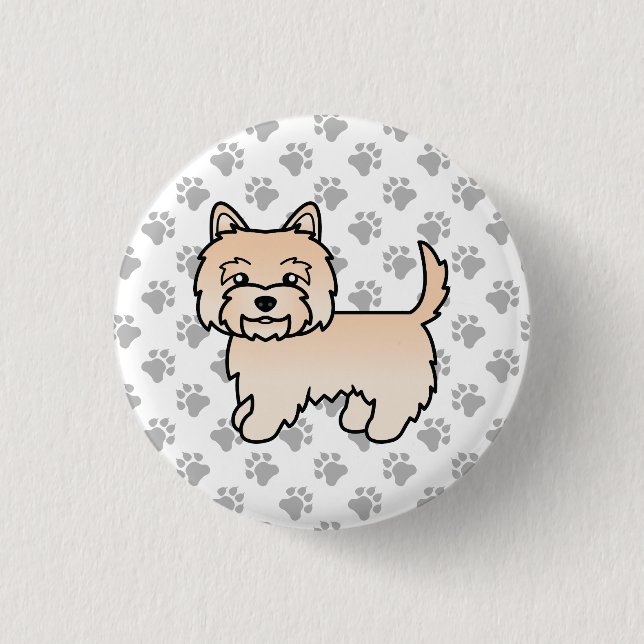 Cream Cairn Terrier Dog Cute Illustration Paws Button (Front)