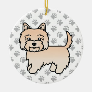 Cream Cairn Terrier Dog Cute Illustration & Paws Ceramic Ornament