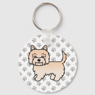 Cream Cairn Terrier Dog Cute Illustration & Paws Keychain