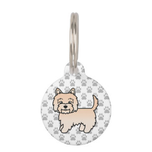 Cream Cairn Terrier Dog Drawing & Pet's Info Pet ID Tag