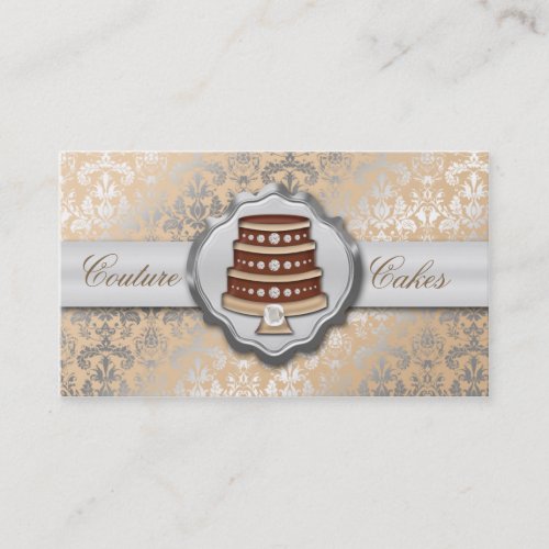 Cream Cake Couture Glitzy Damask Cake Bakery Business Card