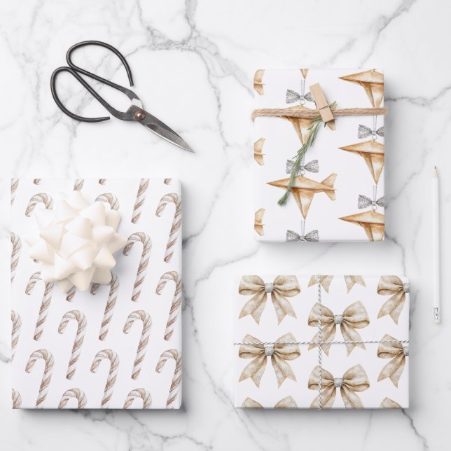 Cream Candy Canes Paper Airplanes Bows Christmas (Front)