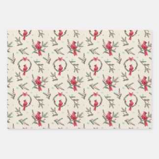 Cream Cardinal Christmas Wrapping Paper Set
