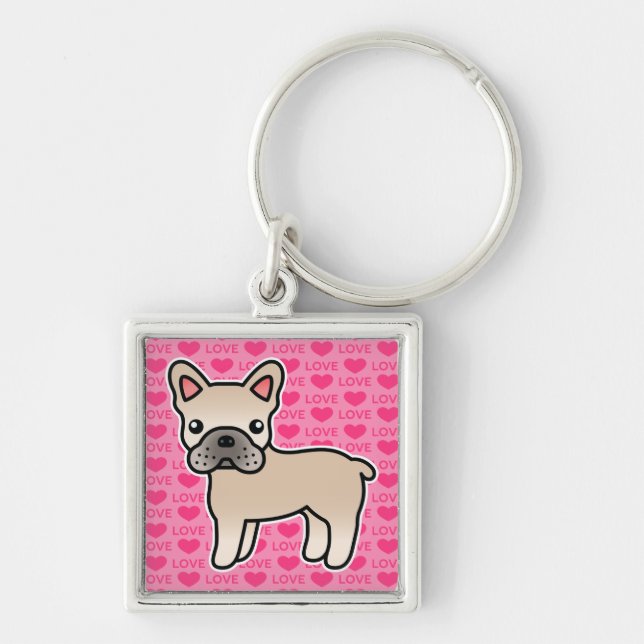 Cream Cartoon French Bulldog Keychain (Front)