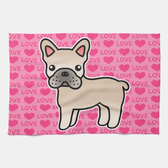 Cream Cartoon French Bulldog Kitchen Towel (Horizontal)
