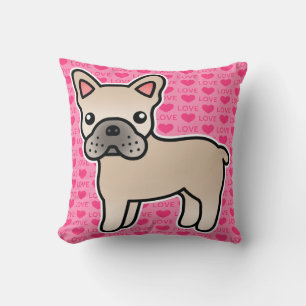 Cream Cartoon French Bulldog Throw Pillow
