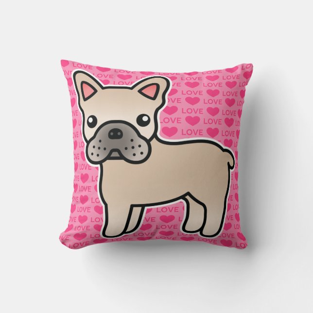 Cream Cartoon French Bulldog Throw Pillow (Front)