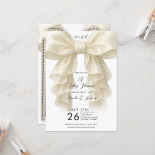 Cream Cascade Ruffle Bow Classy Baby Shower Invitation