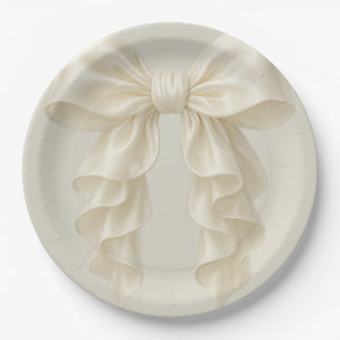 Cream Cascade Ruffle Bow Classy Posh Paper Plates