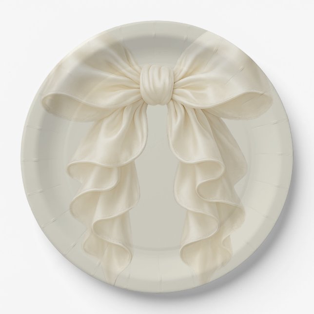 Cream Cascade Ruffle Bow Classy Posh Paper Plates (Front)