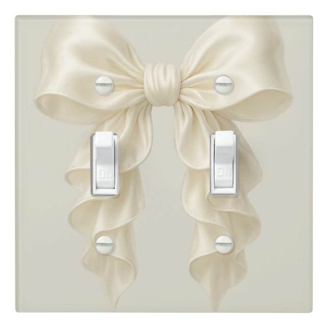Cream Cascade Ruffle Bow Elegant Posh Girly Light Switch Cover (In Situ)