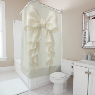 Cream Cascade Ruffle Bow Elegant Posh Girly Shower Curtain
