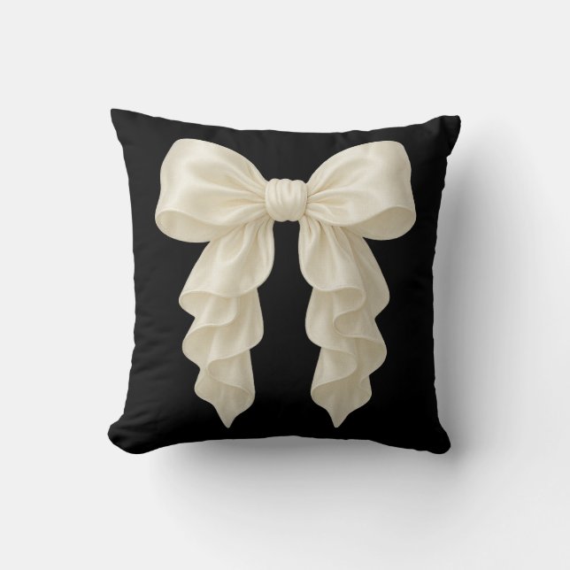 Cream Cascade Ruffle Bow Trendy Posh Girly Throw Pillow (Front)