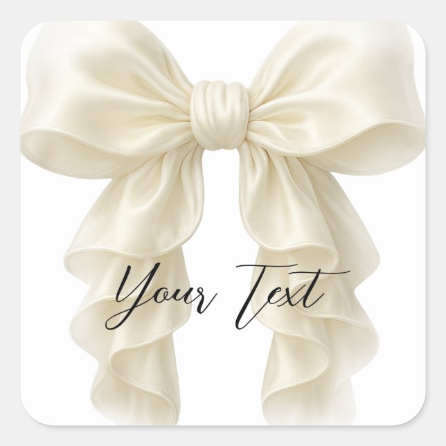 Cream Cascade Ruffle Bow Tying Knot Bridal Shower  Square Sticker (Front)