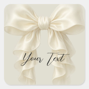 Cream Cascade Ruffle Bow Tying Knot Bridal Shower Square Sticker