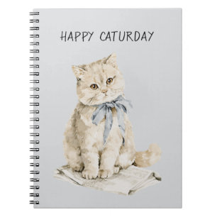 Cream Cat Blue Bow Caturday Notebook