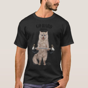 Cream Cat Muscle Training Weightlifting Fitness In T-Shirt
