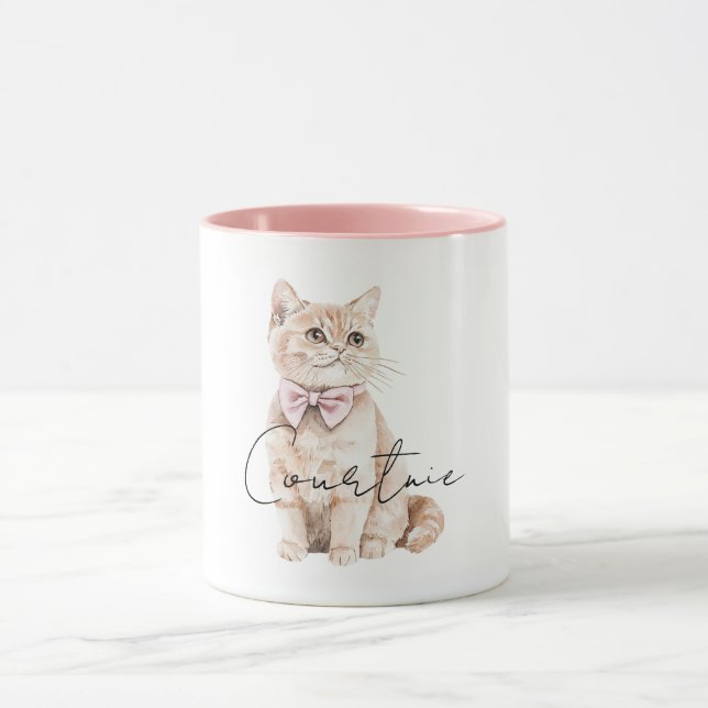 Cream Cat Pink Bow Mug (Center)
