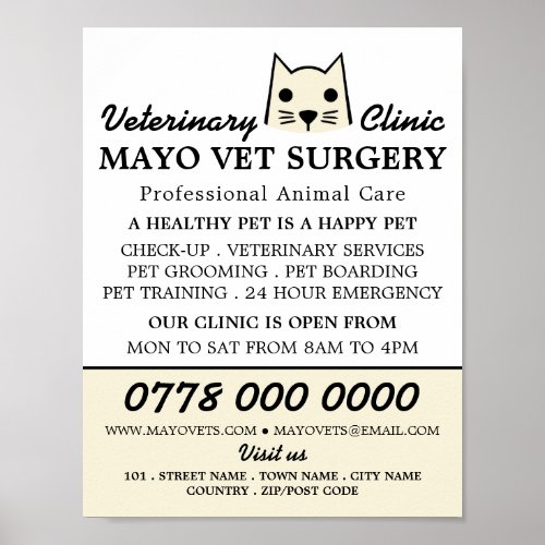 Cream Cat Veterinarian Veterinary Service Advert Poster