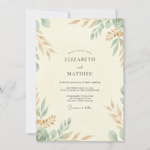 Cream Celadon Leafy Wedding Invitation