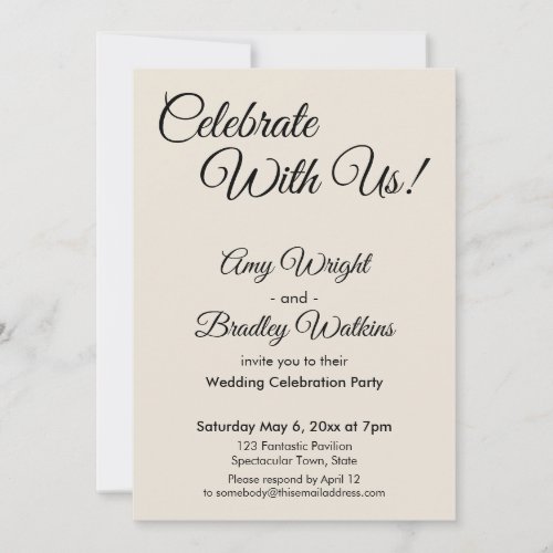 Cream Celebrate With Us Simple Elegant Reception Invitation