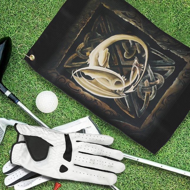 Cream Celtic Art Drag9on Fantasy Golf Towel (Creator Uploaded)