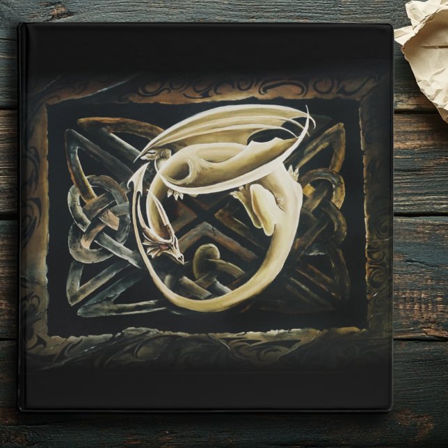 Cream Celtic Art Dragon Fantasy 3 Ring Binder (Creator Uploaded)