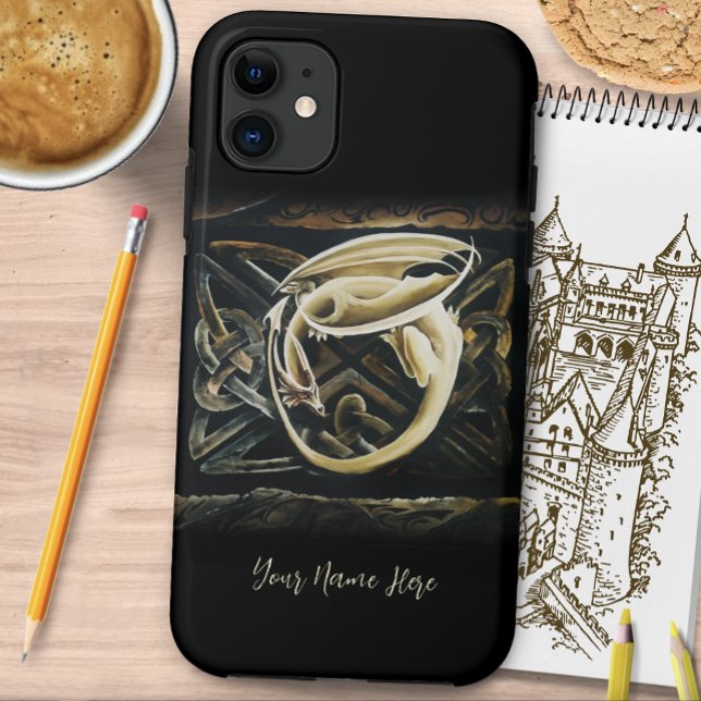Cream Celtic Art Dragon Fantasy Case-Mate iPhone Case (Creator Uploaded)