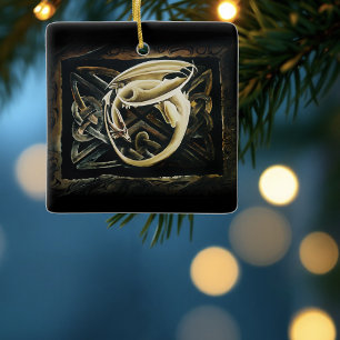 Cream Celtic Art Dragon Fantasy Ceramic Ornament