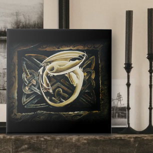 Cream Celtic Art Dragon Fantasy Ceramic Tile