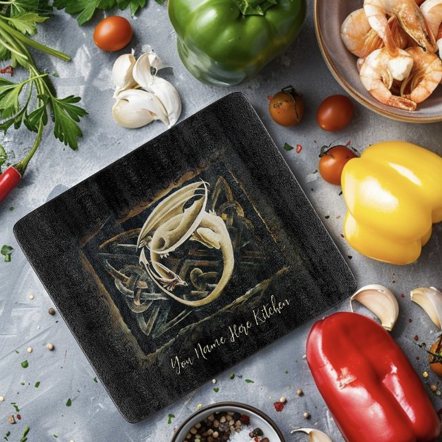 Cream Celtic Art Dragon Fantasy Cutting Board (Creator Uploaded)