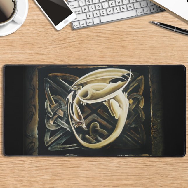 Cream Celtic Art Dragon Fantasy Desk Mat (Creator Uploaded)