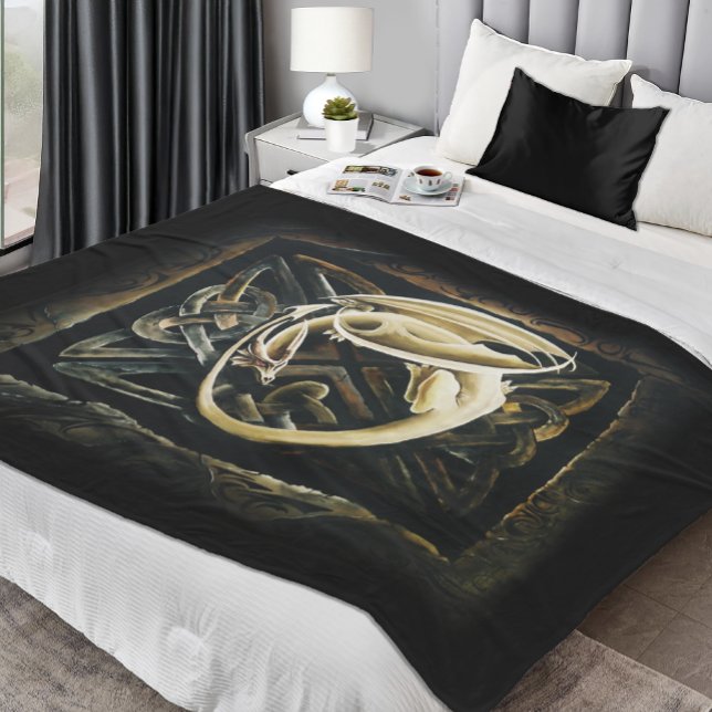 Cream Celtic Art Dragon Fantasy Fleece Blanket (Creator Uploaded)