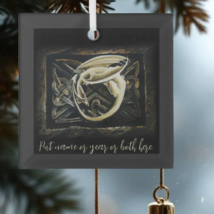 Cream Celtic Art Dragon Fantasy Glass Ornament