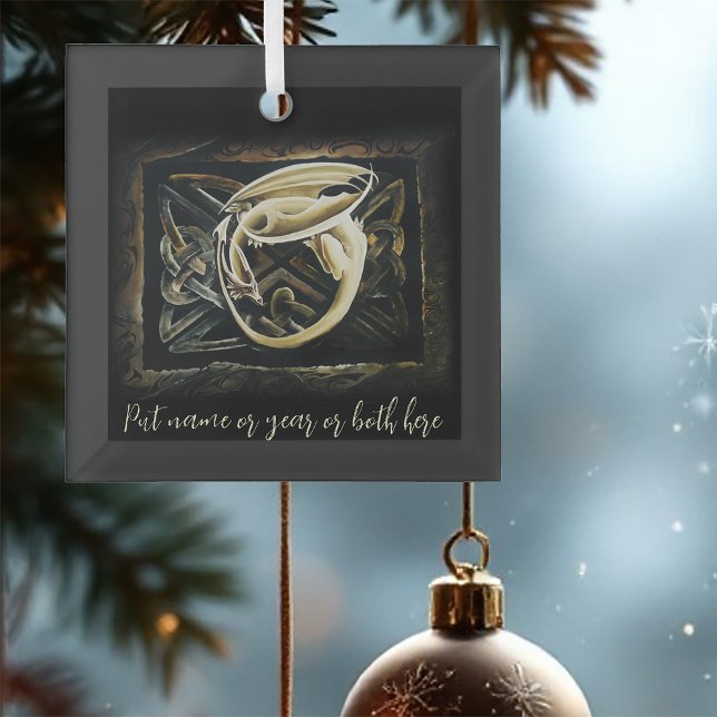Cream Celtic Art Dragon Fantasy Glass Ornament (Creator Uploaded)