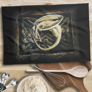 Cream Celtic Art Dragon Fantasy Kitchen Towel