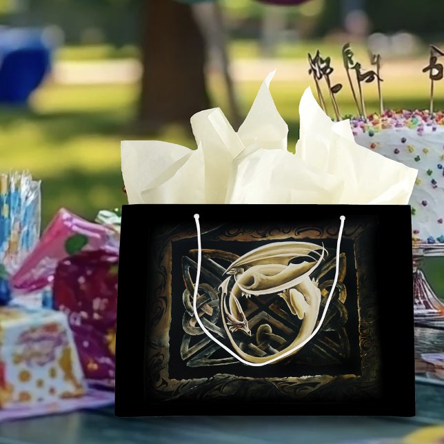 Cream Celtic Art Dragon Fantasy  Large Gift Bag (Creator Uploaded)