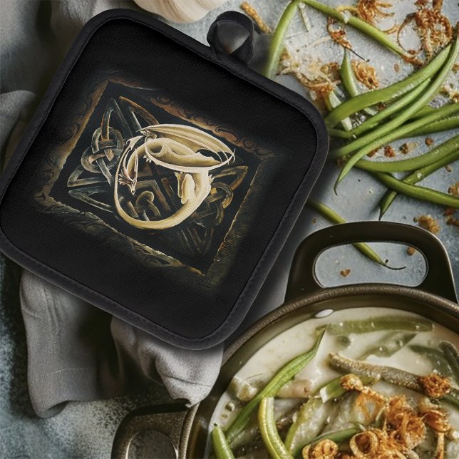 Cream Celtic Art Dragon Fantasy Pot Holder (Creator Uploaded)