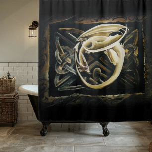 Cream Celtic Art Dragon Fantasy Shower Curtain