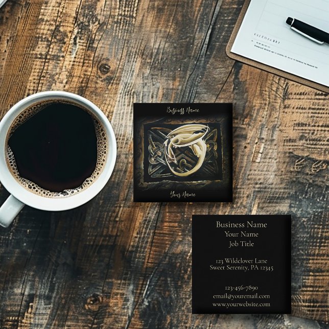 Cream Celtic Art Dragon Fantasy Square Business Card (Creator Uploaded)