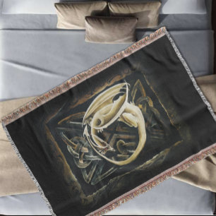 Cream Celtic Art Dragon Fantasy Throw Blanket