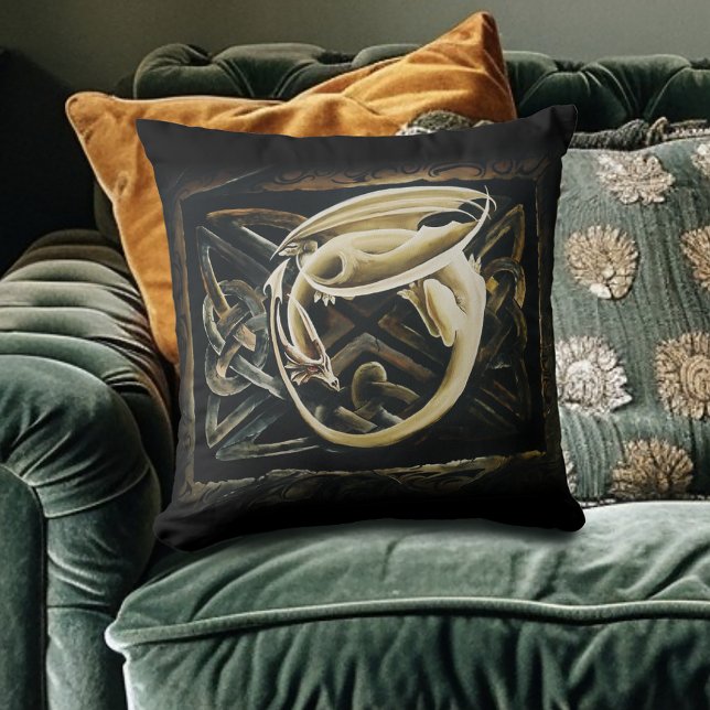 Cream Celtic Art Dragon Fantasy  Throw Pillow (Creator Uploaded)