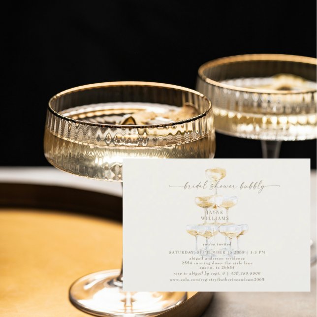 Cream Champagne Tower Bubbly Bridal Shower   Invitation (Creator Uploaded)
