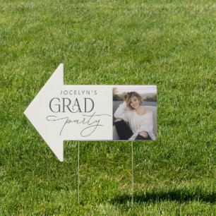 Cream Charcoal Gray Photo Arrow Grad Party Sign