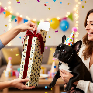 Cream & Charcoal Paw Print – Dog Lover Pattern Wine Box